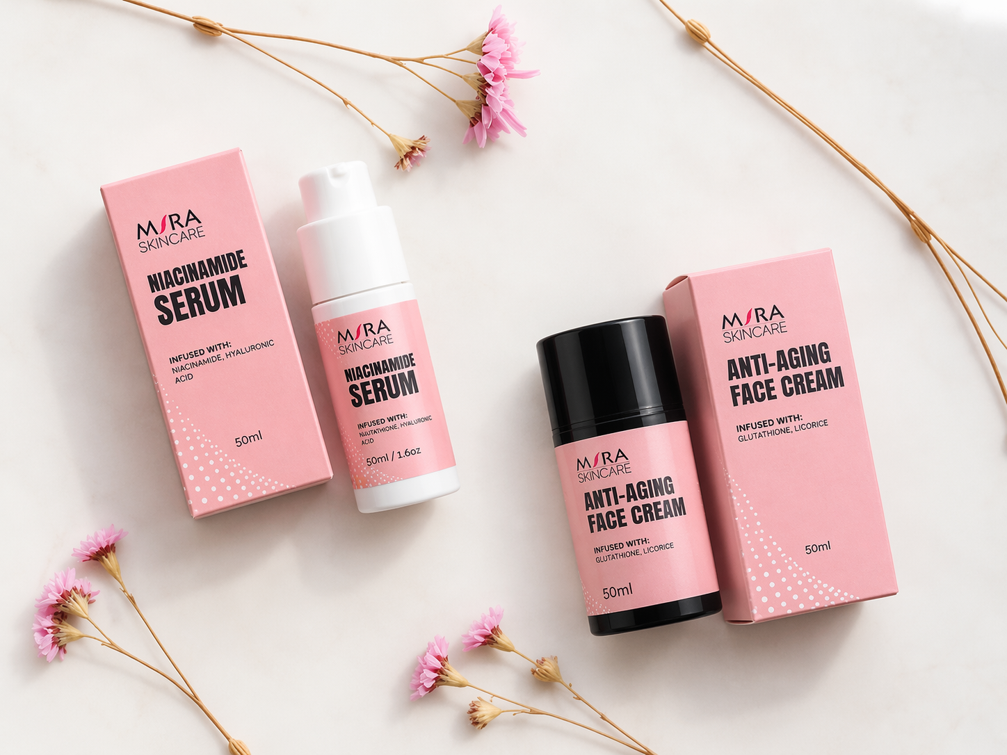 Mira Skincare flat lay